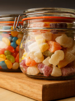 Close up of sweet jars full of jelly beans and jelly babies as part of mercure hotels meeting food offering