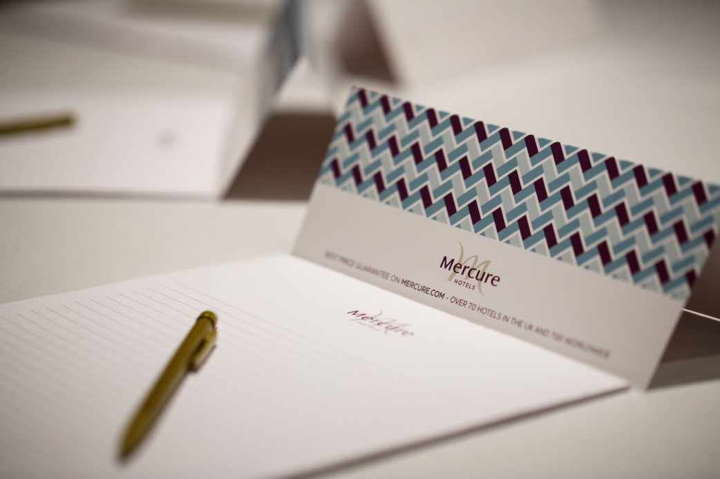 Mercure-Hotels-JH-02-generic-meetings Mercure-branded notepaper set up ready for a meeting at a Mercure Hotel