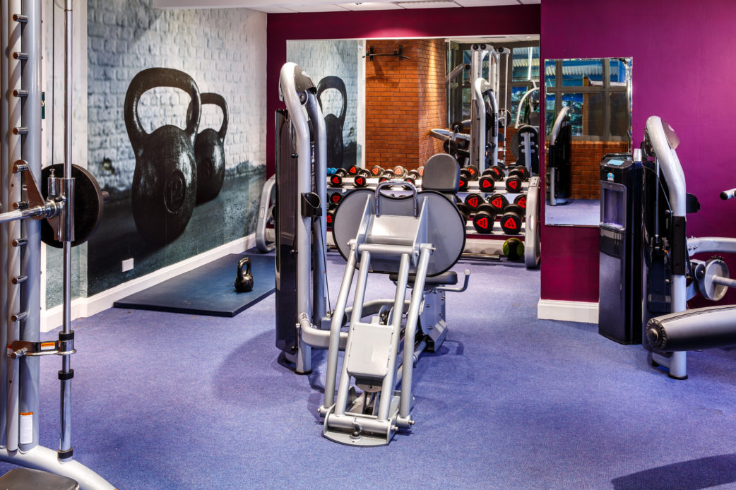 Gym weight machines in the Feel Good Health Club at Mercure Chester Abbots Well Hotel