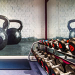 Free weights in the gym at the Feel Good Health Club at Mercure Chester Abbots Well Hotel