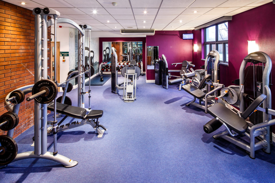 Gym weight machines in the Feel Good Health Club at Mercure Chester Abbots Well Hotel